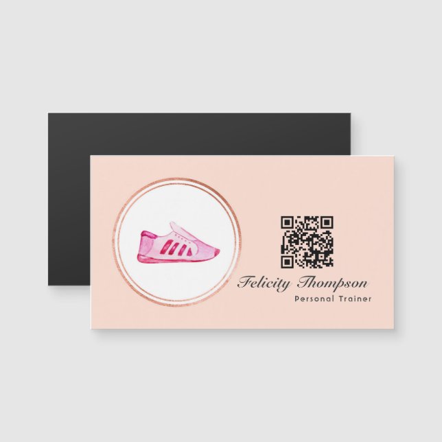 Carte Magnétique Rose Gold et Blush Pink Personal Trainer QR Code (Devant / Derrière)