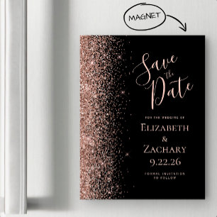 Carte Magnétique Rose noire pailletée or magnétique Save the Date