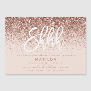 Carte Magnétique Rose or girly parties scintillant moderne surprise