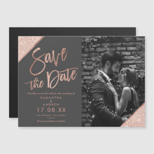 Carte Magnétique Rose or parties scintillant script gris photo enre