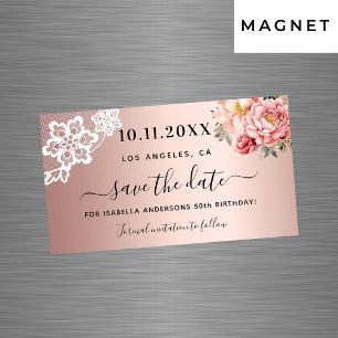 Carte Magnétique Rose or rose dentelle anniversaire Enregistrer l'a