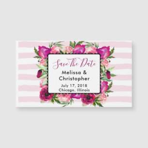 Carte Magnétique Rose rose et bouquet de fleurs de pavot Mariage Da
