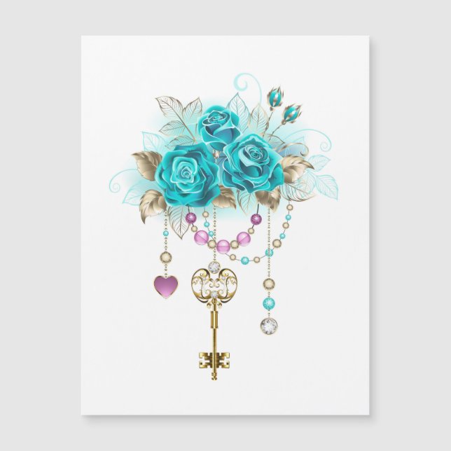 Carte Magnétique Roses turquoise avec touches (Devant)