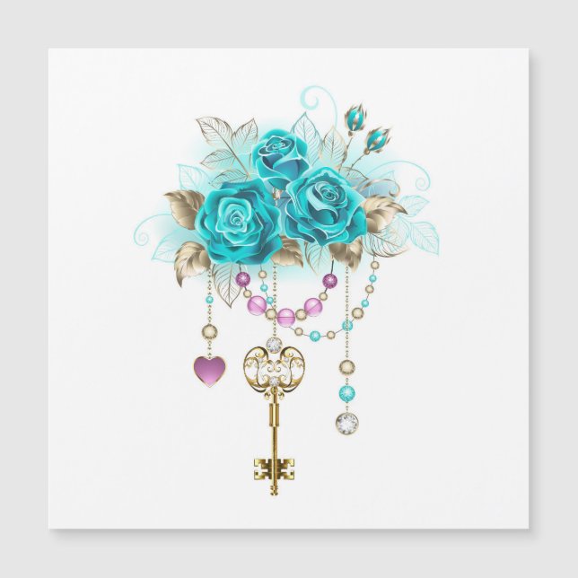 Carte Magnétique Roses turquoise avec touches (Devant)
