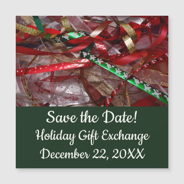 Carte Magnétique Rubans de Noël Rouge Vert et Or Vacances (Devant)