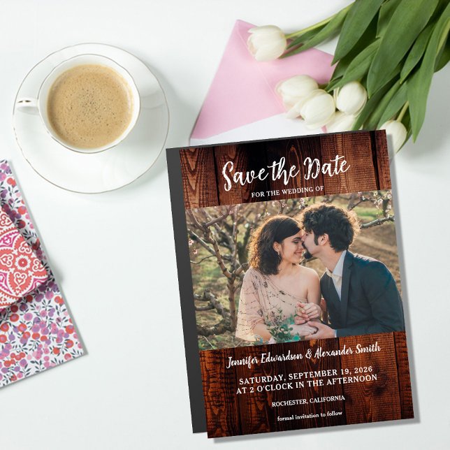 Carte Magnétique Rustic barn wood photo magnetic Save the Date (Rustic barn wood photo magnetic Save the Date. You can add your own photo and text to personalize.)