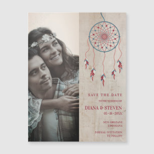 Carte Magnétique Rustic Boho Dreamcatcher Photo Enregistrer la date