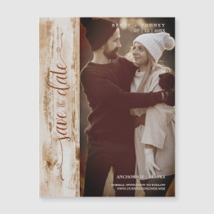 Carte Magnétique Rustic Wood Effet Mariage Photo Typographie modern