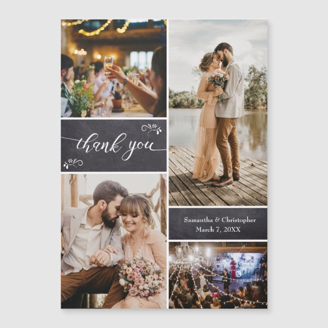 Carte Magnétique Rustique Mariage Merci photo Collage vertical (Devant)