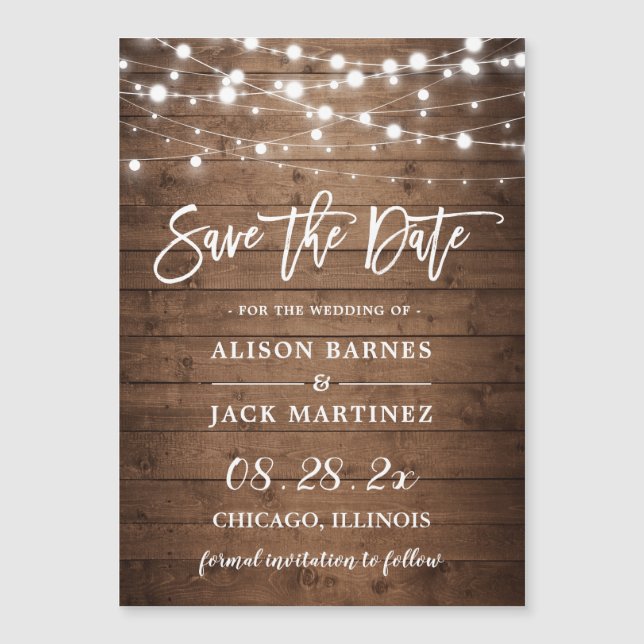 Carte Magnétique Rustique Twinkle éclat mariage Enregistrer la date (Devant)
