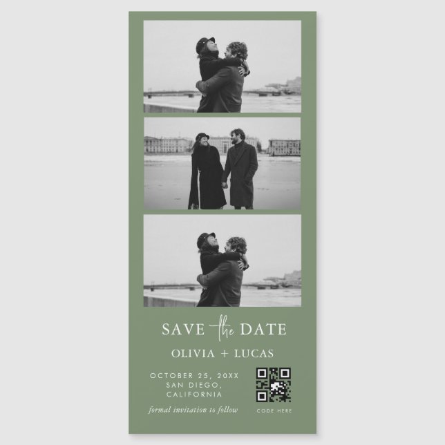 Carte Magnétique Sage Green QR Code Bande photo Mariage magnétique (Devant)