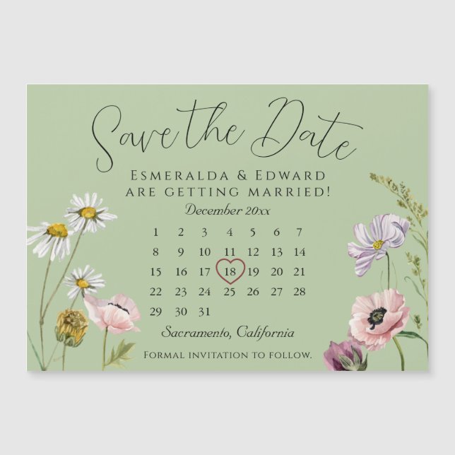 Carte Magnétique Sage Wild Flower Mariage Calendrier Enregistrer La (Devant)