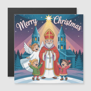 Carte Magnétique Saint Nicolas, Ange et Enfants de Noël