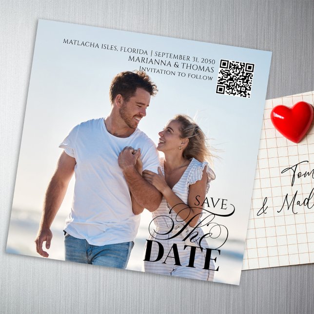 Carte Magnétique Save the Date Photo Wedding Magnetic (With a scannable QR code and stylish typography.)