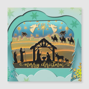 Carte Magnétique Scène de Noël avec l'Enfant Jésus dans la crèche
