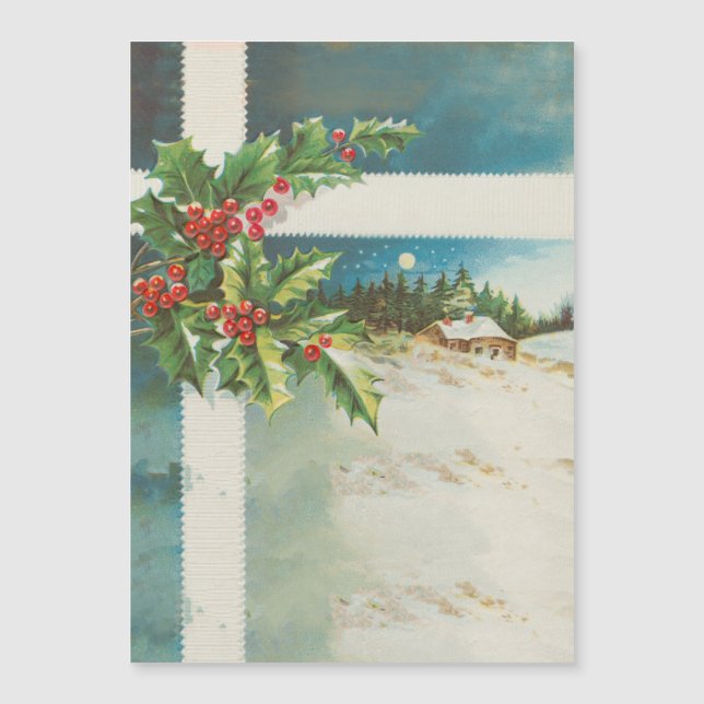 Carte Magnétique Scène de Noël Hiver de neige blanche (Devant)