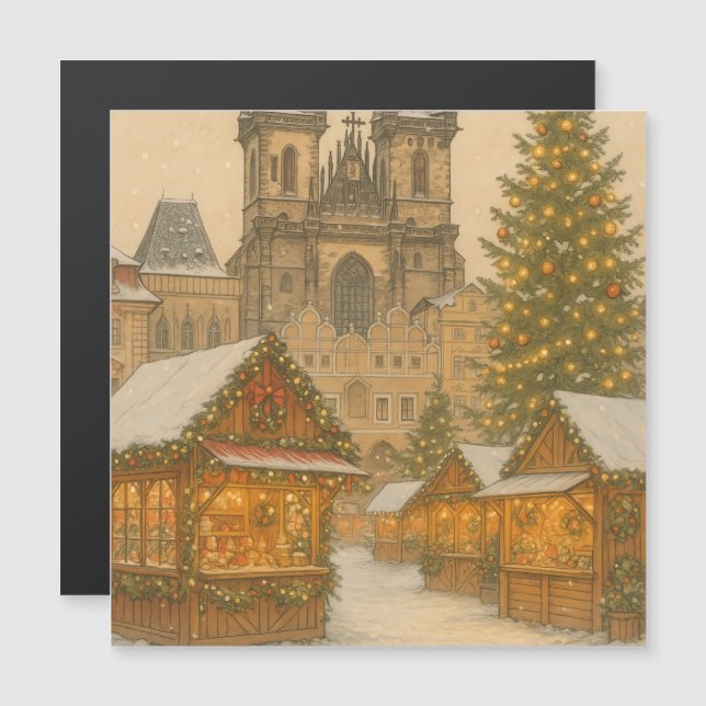 Carte Magnétique Scène hivernale artistique des fêtes de Noël à Pra (Devant / Derrière)