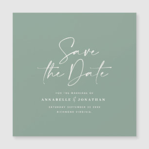 Carte Magnétique Script décontracté sauge vert typographie mariage 