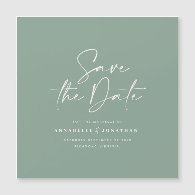 Carte Magnétique Script décontracté sauge vert typographie mariage  (Devant)