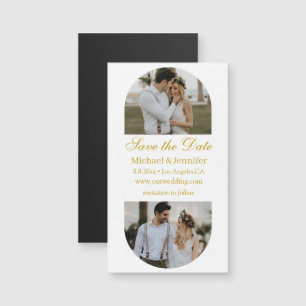 Carte Magnétique script doré 2 photos d'arch save the date aimant