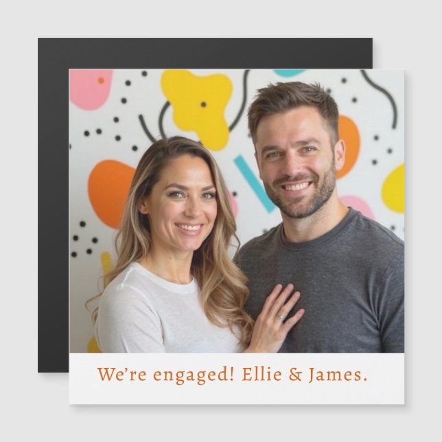 Carte Magnétique Script Fiançailles de nom de photo personnalisé (Devant / Derrière)