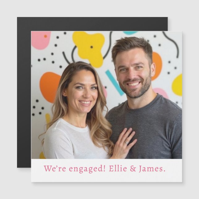 Carte Magnétique Script Fiançailles de nom de photo personnalisé (Devant / Derrière)