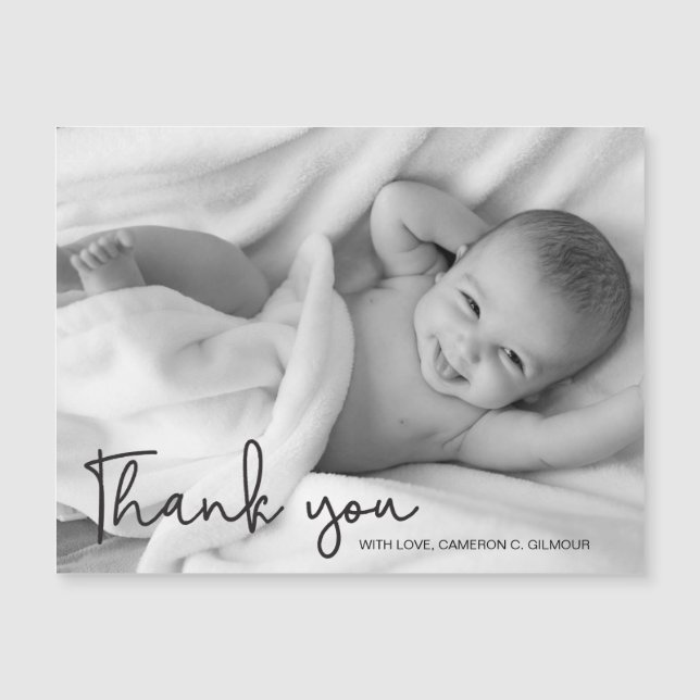 Carte Magnétique Script Merci Photo Simple Du Bébé (Devant)