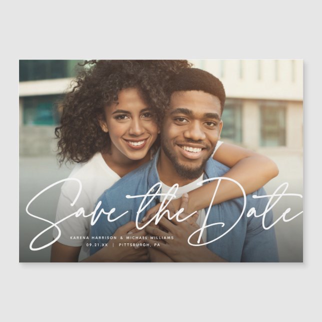 Carte Magnétique Script moderne photo simple enregistrer la date (Devant)