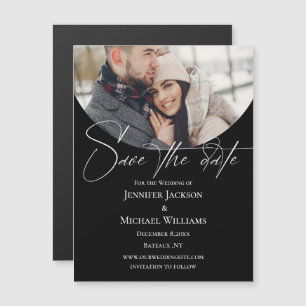 Carte Magnétique script signature photo noir aimant save the date