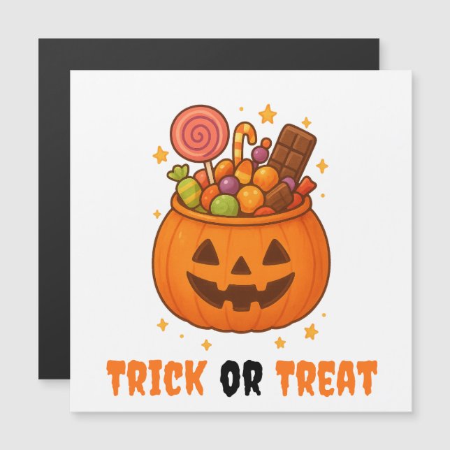 Carte Magnétique Seau de Citrouille Plein de Friandises - Halloween (Devant / Derrière)