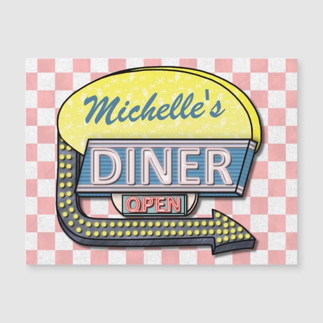 Carte Magnétique SIGNE REtro Diner les années 50 Rose À damiers Per (Devant)