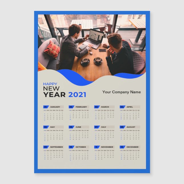 Carte Magnétique Simple 2021 Calendrier Nom de l'entreprise avec ph (Devant)