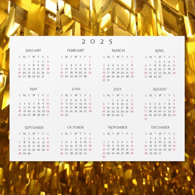 Carte Magnétique Simple Blanc 2025 Annuel Pleine Année Calendrier M (Simple White 2025 Yearly Full Year Calendar Magnet)