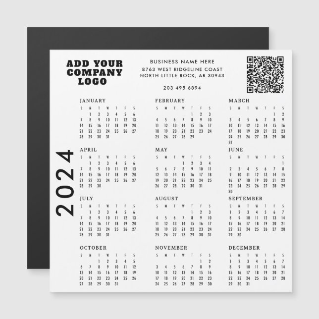 Carte Magnétique Simple Business Logo Entreprise Calendrier 2024 (Devant / Derrière)
