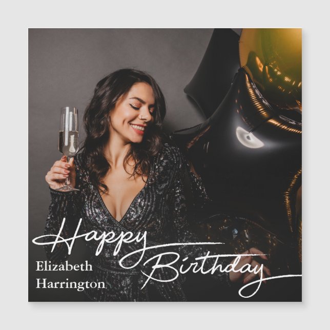 Carte Magnétique Simple Elegant Happy Birthday Photo (Devant)