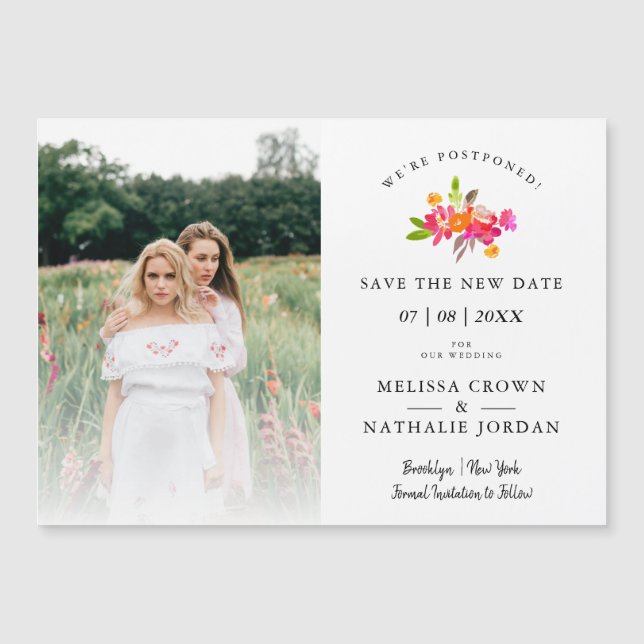Carte Magnétique Simple Floral LGBT Engaged Couple Change Date (Devant)