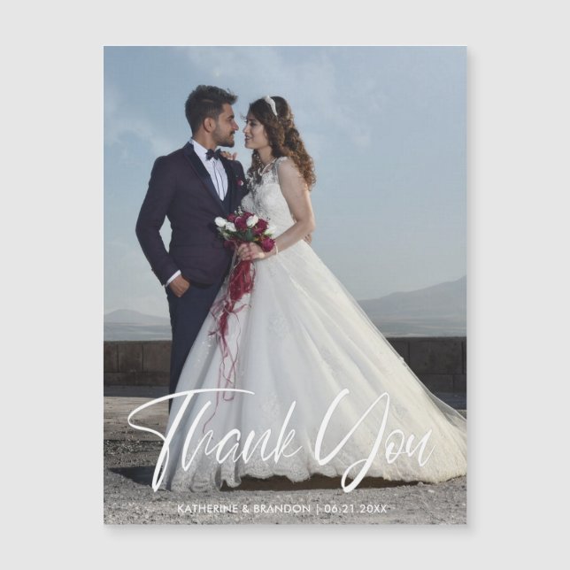 Carte magnétique simple Mariage Photo Merci (Devant)