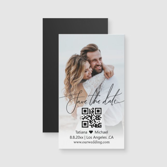Carte Magnétique simple qr code couple photo enregistrer la date ai (Devant / Derrière)
