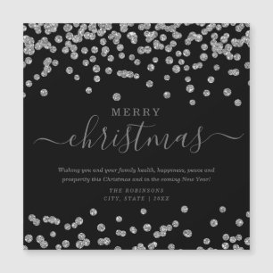 Carte Magnétique Simple Silver Noël Parties scintillant Noir