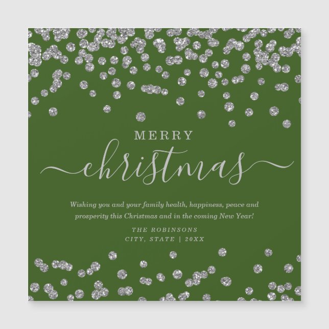 Carte Magnétique Simple Silver Noël Parties scintillant Vert (Devant)