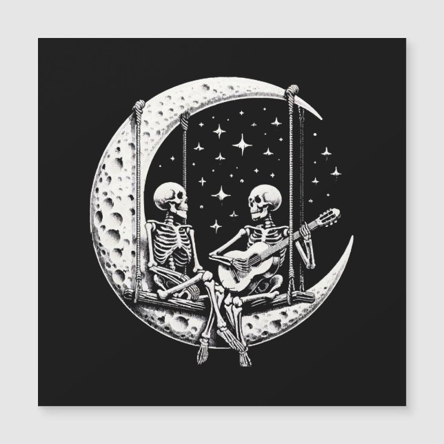 Carte Magnétique Skeleton Couple Moon Guitare (Devant)