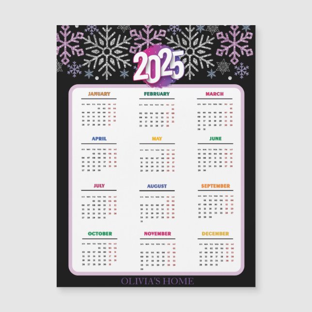 Carte Magnétique Snowflake Noël Purple Silver Calendriers (Devant)