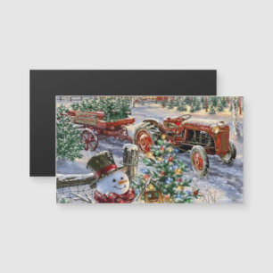 Carte Magnétique Snowman avec arbre de Noël et tracteur magnétique