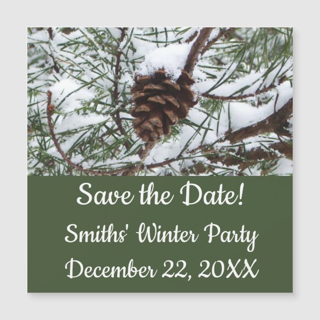 Carte Magnétique Snowy Pine Cône II hiver Photographie de la nature (Devant)