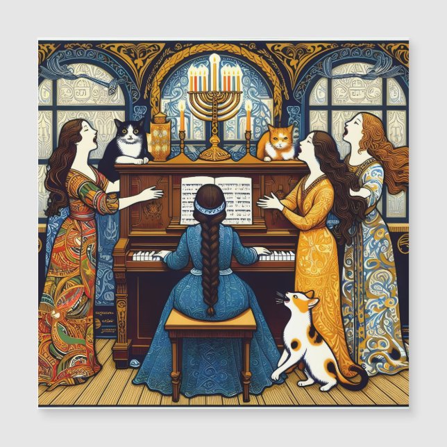Carte Magnétique Soirée de sécession viennoise avec Chats, Hannukah (Devant)