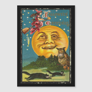 Carte Magnétique Sorcière de salutations Halloween vintage voler su