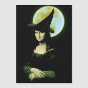 Carte Magnétique Sorcière Mona Lisa Halloween Pleine lune