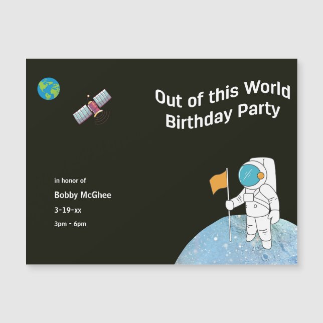 Carte Magnétique Sortez de ce monde astronaute fête d'anniversaire  (Devant)