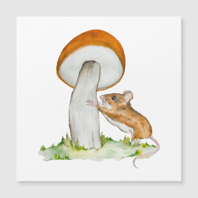 Carte Magnétique Souris drôle avec champignon sauvage (Devant)