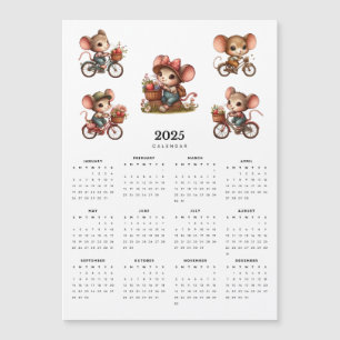 Carte Magnétique Souris Whimsical sur bicyclettes 2025 Calendrier m